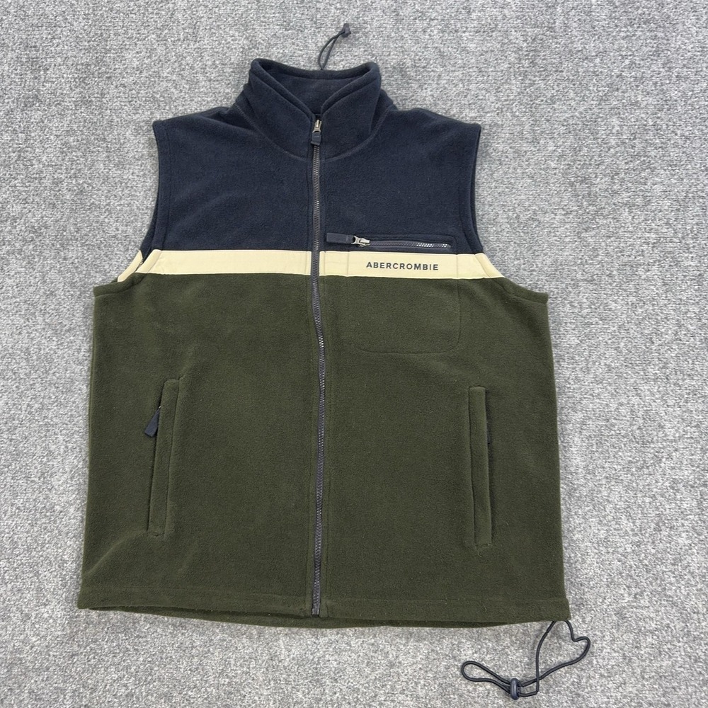 VTG Abercrombie & Fitch Fleece Vest Mens Large Green Colorblock Full Zip Outdoor